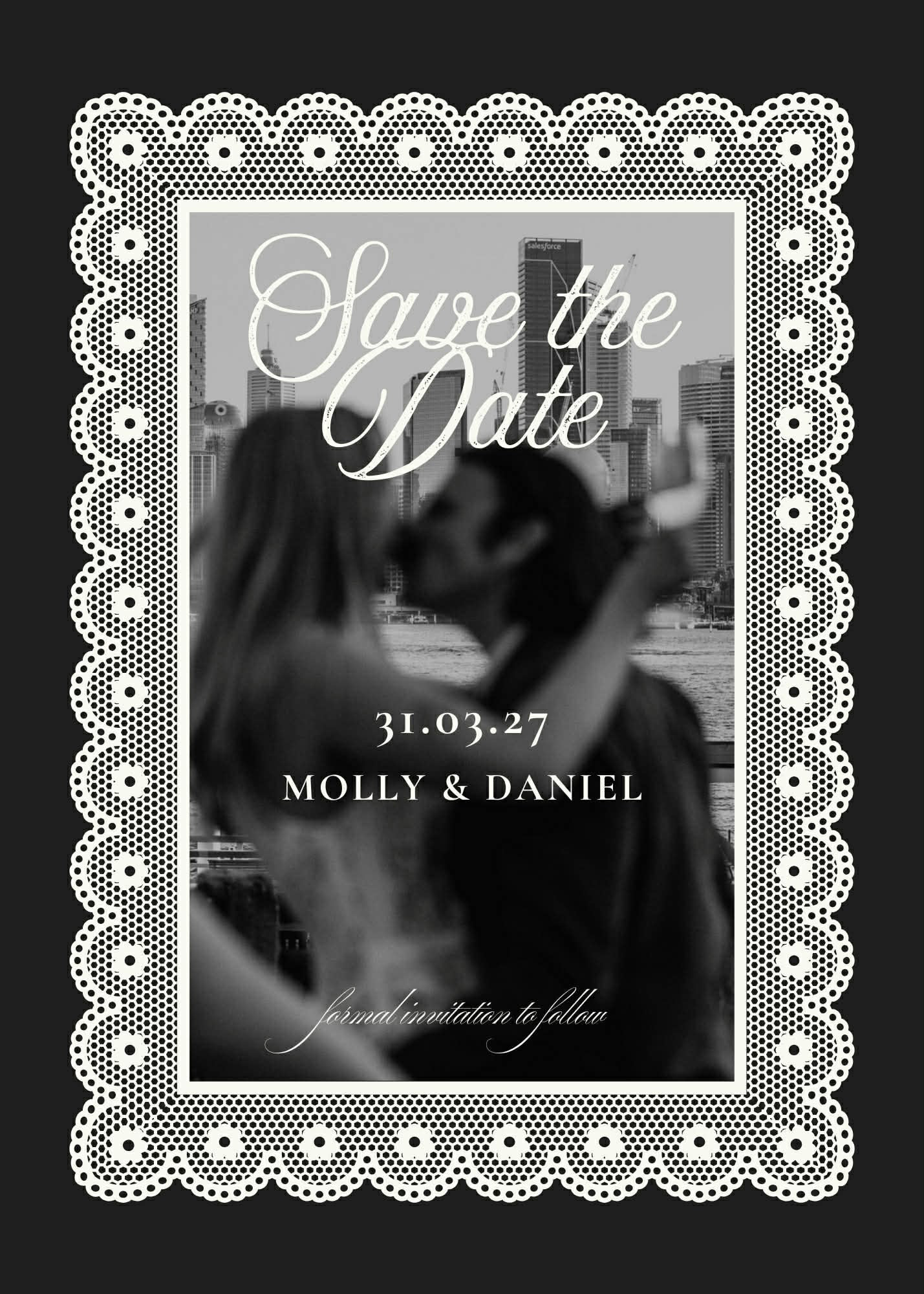 Save the date for Molly and Daniel, 31 March 2027